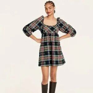 J. Crew Plaid Mini Dress - Black, Red, Green